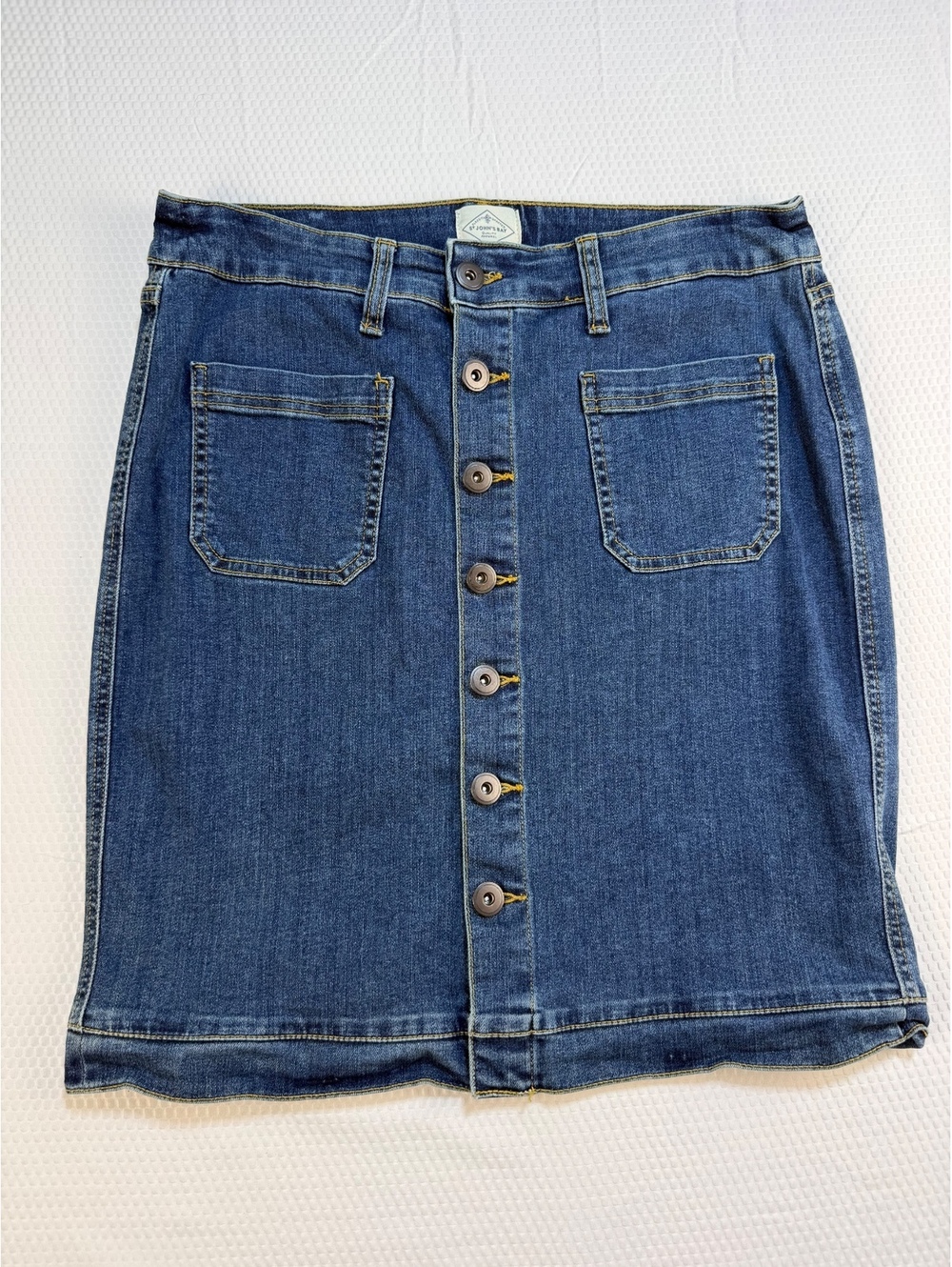 St Johns Bay Size 12 Denim Button Front A Line Skirt Stretch Y2K